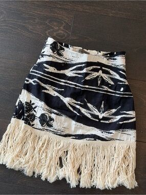 Black & White Floral Fringe Mini Skirt by